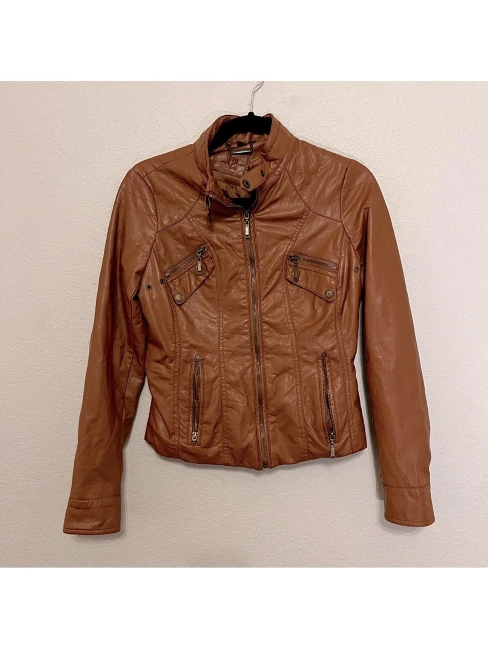 Women’s Faux Leather Moto Jacket - Cognac Tan